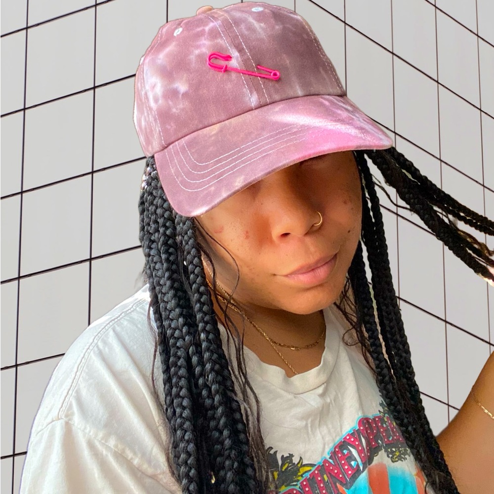 Mauve Tie Dye Hat with Safety Pin Detail